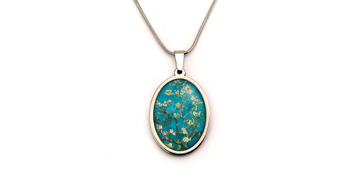 Collier fantaisie bleu Van Gogh amandier en fleur BIJOUX ByKloe